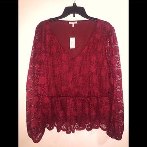 NWT Maurices Burgundy Laced Long Sleeve XXL
